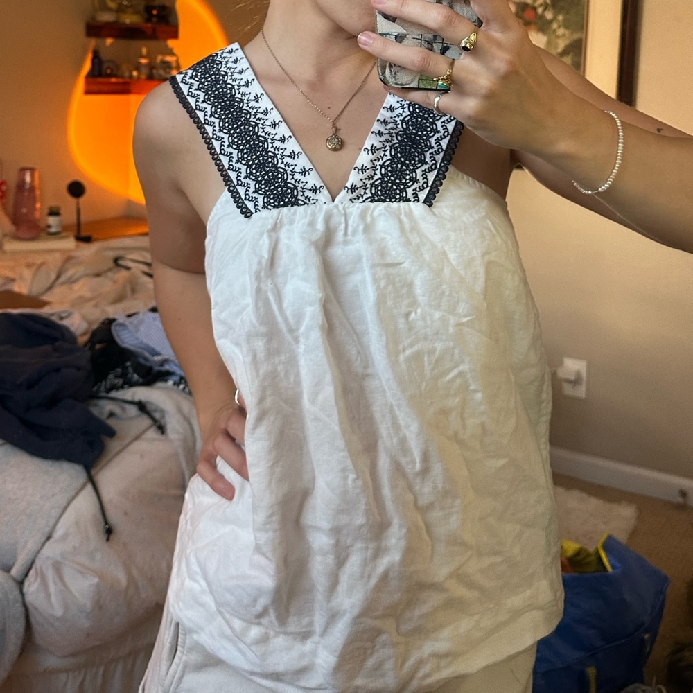 J Crew top/tank with embroidered detailing on sleeves